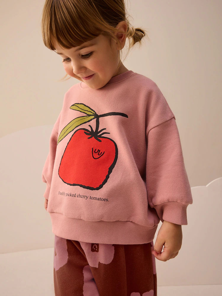 |Girl| Conjunto De Moletom e Calça De Moletom Estilo Tomate Rosa/Marrom (3 meses a 7 anos)