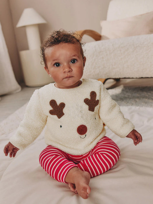 |BabyBoy| Conjunto De Blusa e Leggings De Lã Para Bebês Com Estampa De Rena Neutra (0 meses a 2 anos)