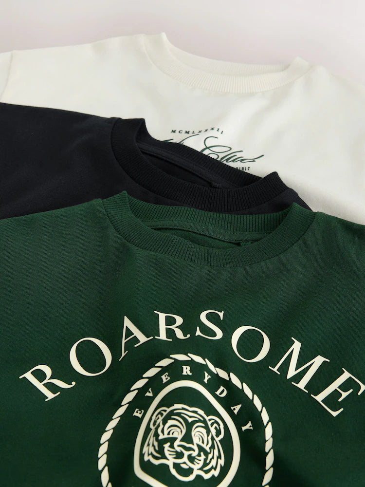 |Boy| Pacote Com 3 Camisetas De Manga Curta Com Estampa De Tigre Verde (3 meses a 7 anos)