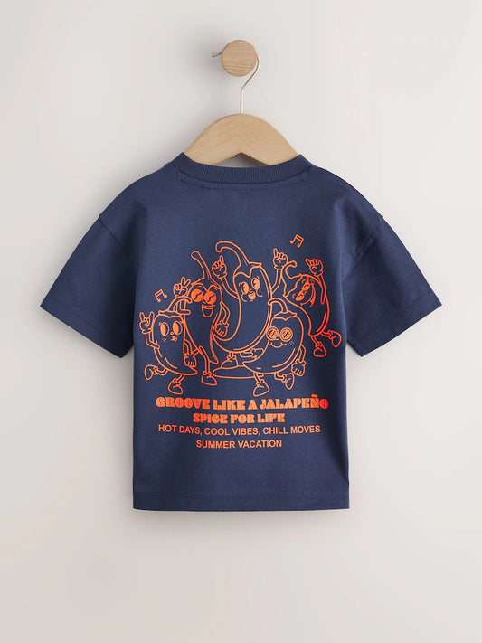 |Boy| Camiseta De Manga Curta Com Estampa De Pimentas Dançantes Laranja Nas Costas (3 meses a 7 anos)