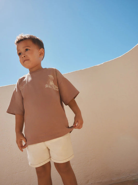 |Boy| Camiseta De Manga Curta Com Estampa De Tigre Wild Vibes Em Tons Neutros/Bege (3 meses a 7 anos)