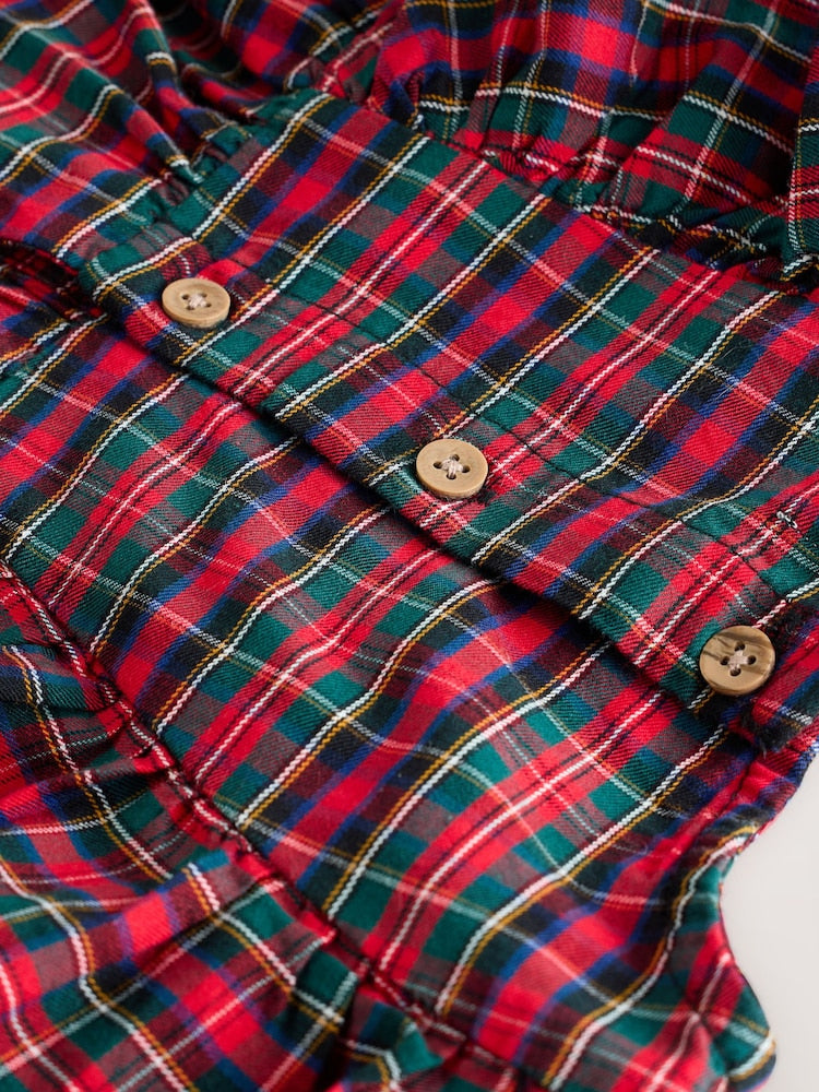 |Girl| Vestido Xadrez De Manga Longa Com Laço de Veludo Vermelho (3 meses a 8 anos)