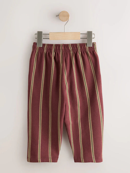 |Girl| Calça Jogger de Malha com Perna Larga e Listras (Bordô/Cru) – 3 meses a 7 anos
