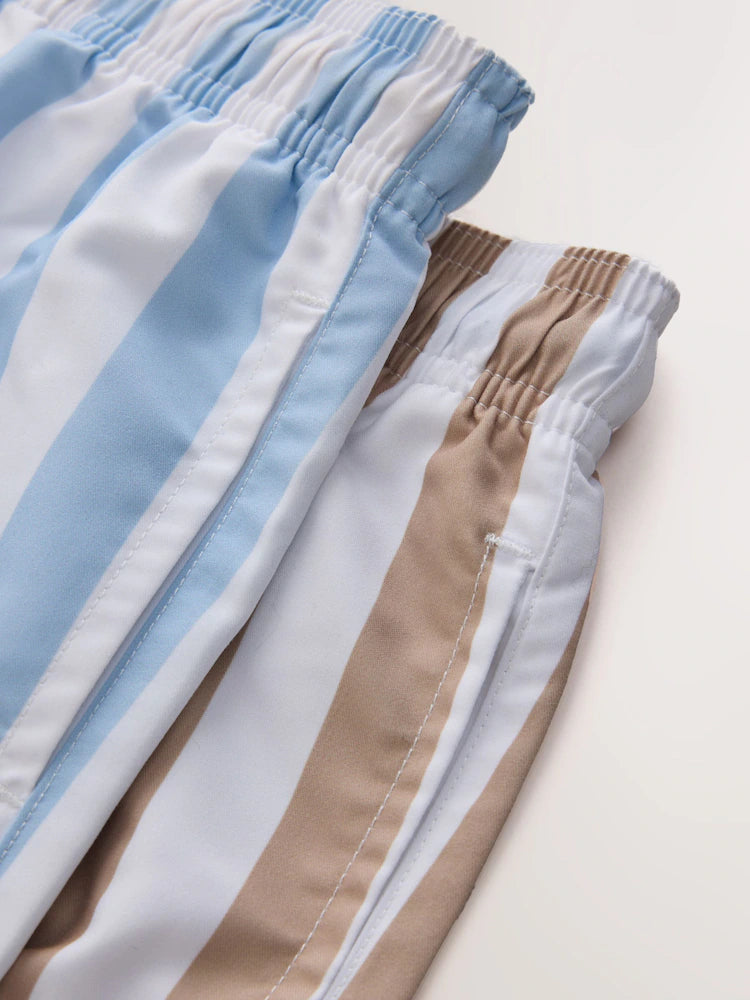 |Boy| Kit Com 2 Shorts De Banho Listrados (Azul/Neutro) – (3 meses a 7 anos)