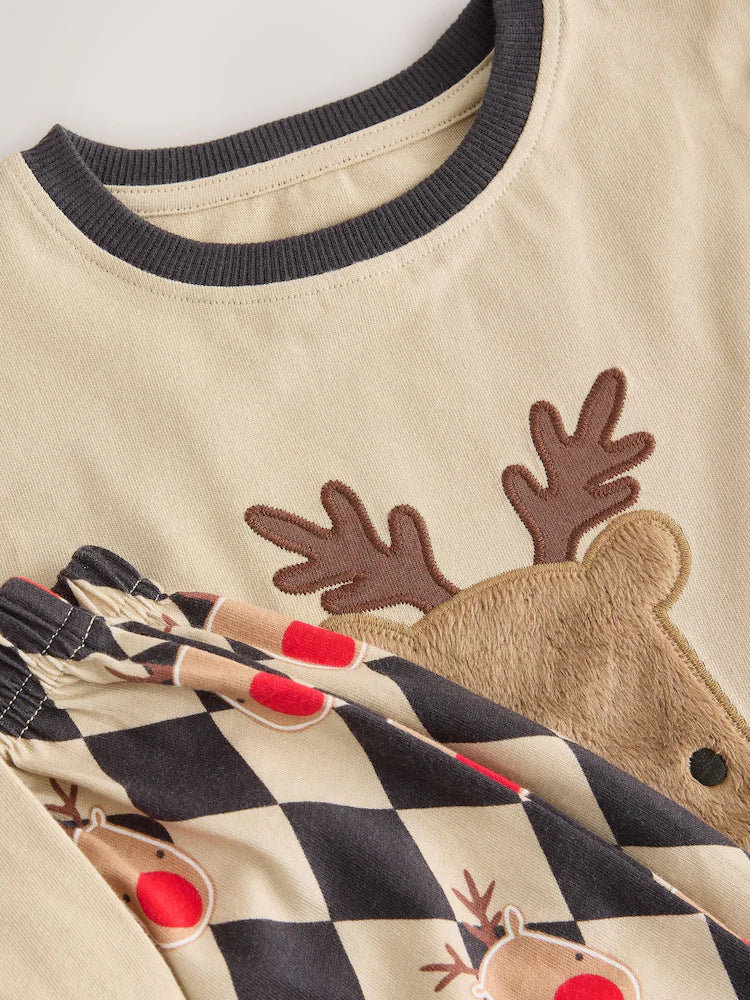 |Boy| Pijama De Natal Bege Com Estampa Do Rudolph (9 meses a 12 anos)
