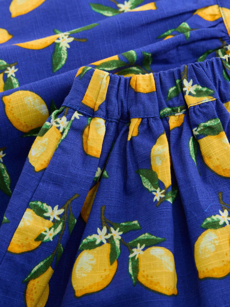 |Girl| Saia De Alças Azul Cobalto Com Estampa De Limão (3 meses a 7 anos)