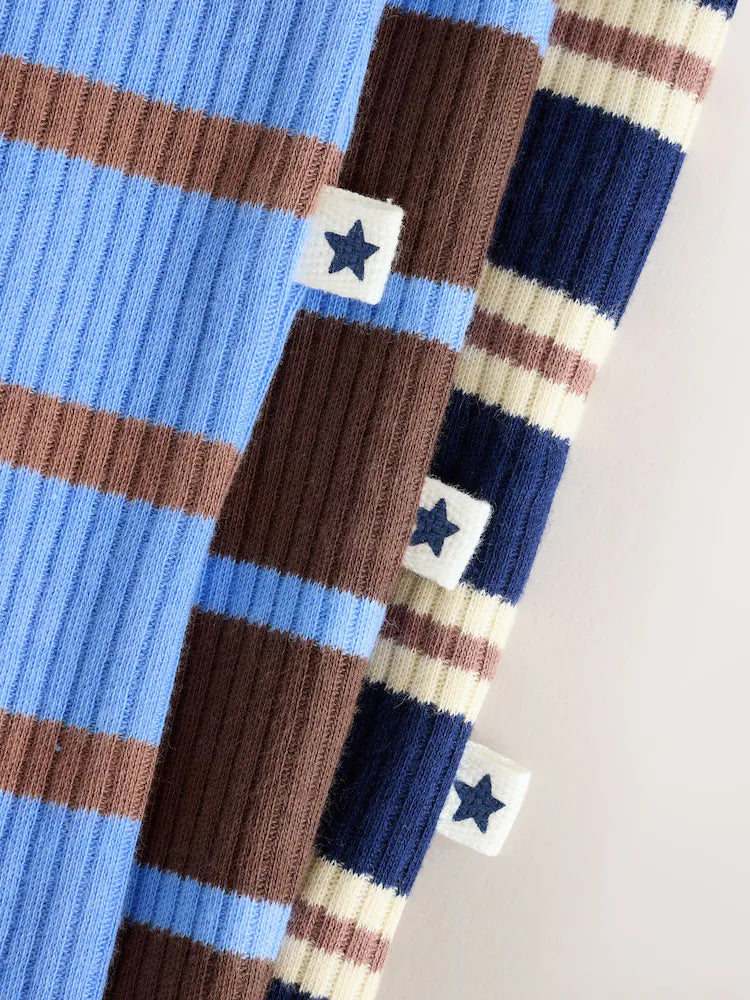 |BabyBoy| Kit Com 3 Macacões para Bebê Listrados Azul/Marrom (0 meses a 2 anos)