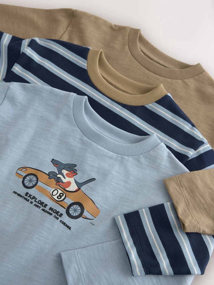 |Boy| Kit com 3 Camisetas de Manga Longa com Estampa de Cachorro (Azul/Neutro) – (3 meses a 7 anos)