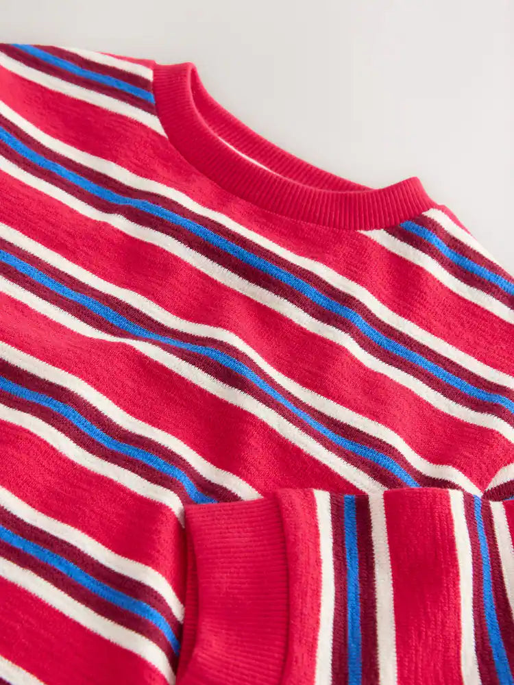 |Boy| Camiseta Listrada De Manga Comprida Texturizada Vermelha e Branca (3 meses a 7 anos)