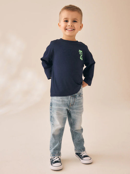 |Boy| Camiseta De Manga Comprida Com Estampa Gráfica Da Marinha (tamanhos 3 meses a 7 anos)