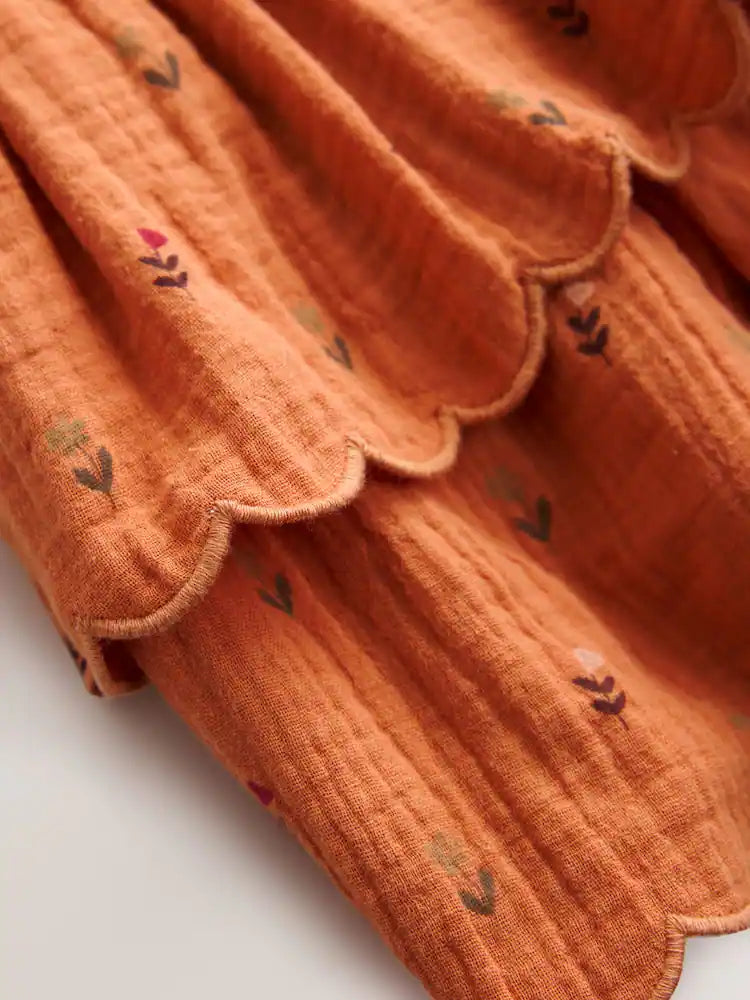 |Girl| Vestido de Moletom Laranja de Manga Longa com Bordado de Ouriço (3 meses a 7 anos)