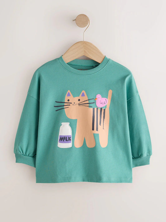 |Girl| Kit com 4 Camisetas de Manga Longa com Estampa de Pato Verde (3 meses a 7 anos)