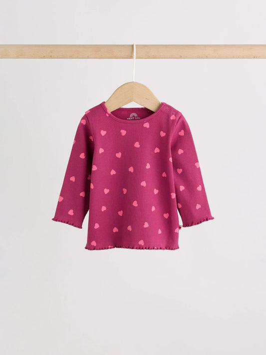 |BabyGirl| Conjunto De 2 Peças Para Bebê: Blusa Canelada Com Estampa De Corações e Legging (0 meses a 2 anos)