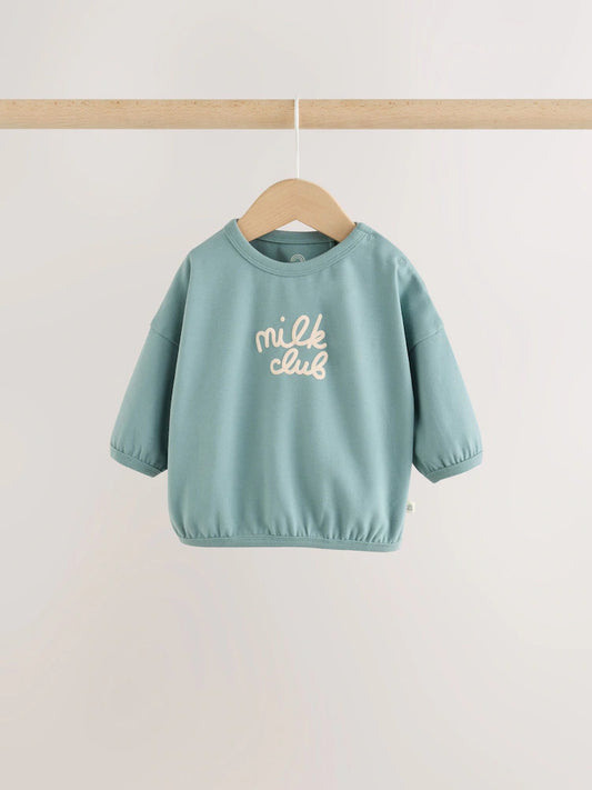 |BabyBoy| Conjunto Blue Milk Club com Blusa e Legging para Bebê (0 meses a 2 anos)
