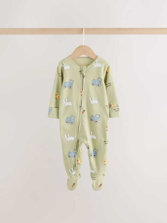 |BabyBoy| Kit com 3 Macacões de Bebê com Estampa de Animais da Fazenda e Zíper Bidirecional (0 meses a 2 anos)