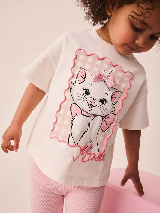 |Girl| Conjunto Rosa de Camiseta de Manga Curta e Legging Marie (Aristogatas/Disney) – (3 meses a 7 anos)