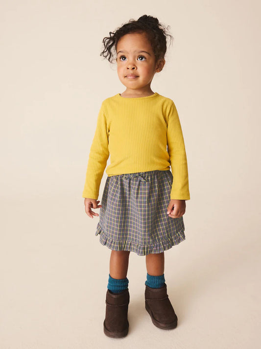 |Girl| Saia Multicolorida Xadrez Azul-Marinho com Barra Babada (3 meses a 7 anos)