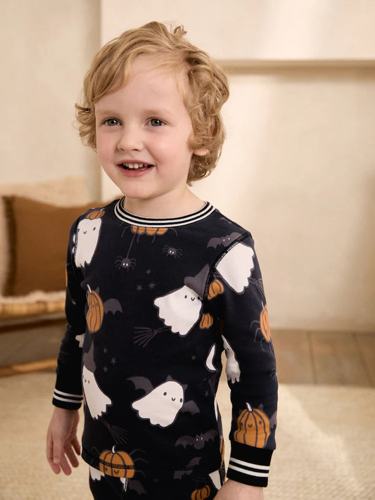 |Boy| Pijama de Halloween com Estampa de Fantasma Preto (9 meses a 12 anos)