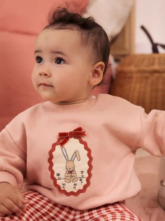 |BabyGirl| Conjunto de Moletom e Legging com Estampa de Coelhinho Rosa (0 meses a 2 anos)