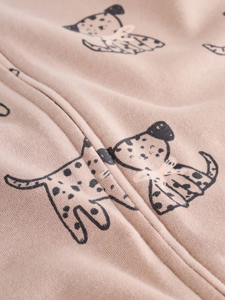 |BabyGirl| Kit com 3 Macacões de Bebê com Zíper Bidirecional – Estampa de Cachorrinho Marrom (0 a 3 anos)
