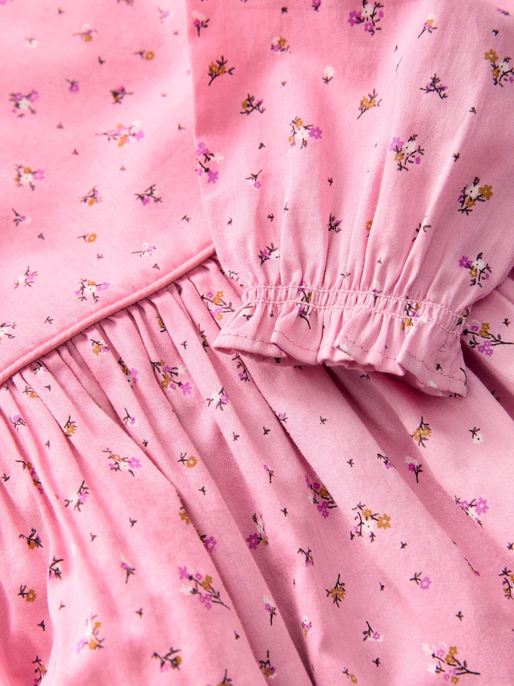 |Girl| Vestido De Manga Comprida Com Babados Rosa (3 meses a 8 anos)