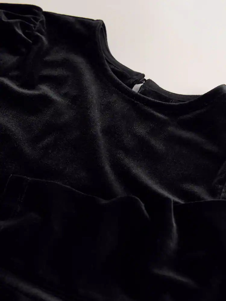 |BigGirl| Vestido de veludo preto de manga comprida (3-16 anos)