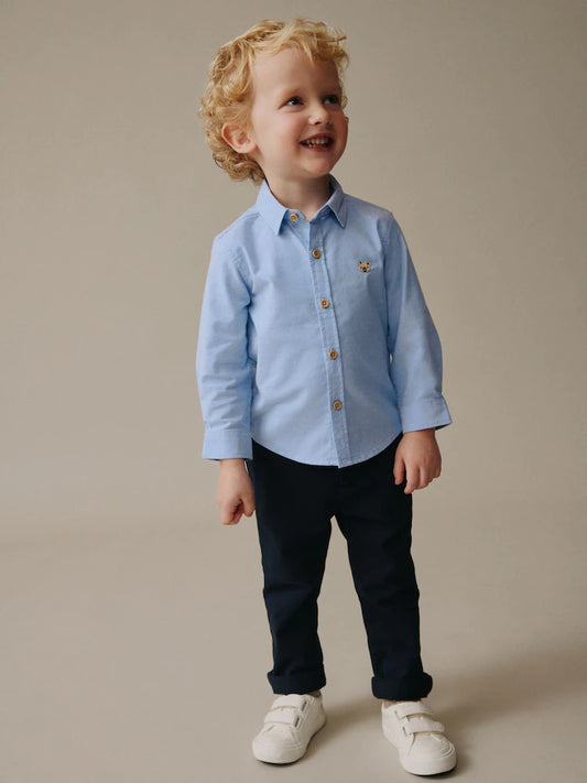 |Boy| Camisa Oxford de Manga Longa com Estampa de Personagem – Azul-Médio (3 meses a 7 anos)