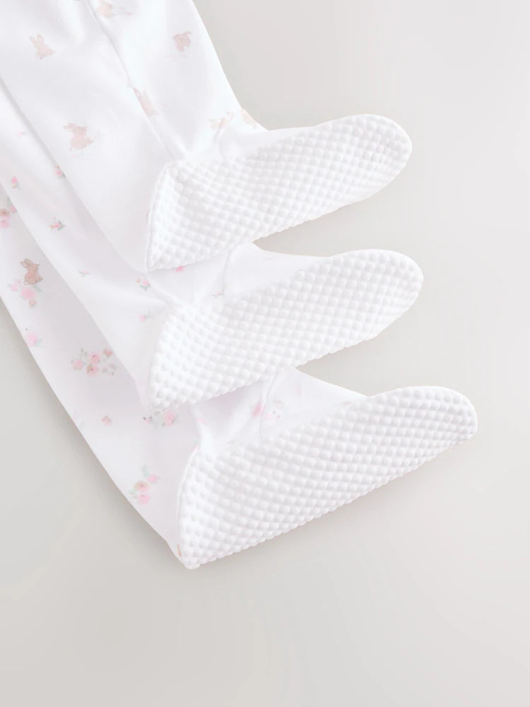 |BabyBoy| Conjunto De 3 Macacões De Dormir Para Bebês Com Gola Branca/Rosa