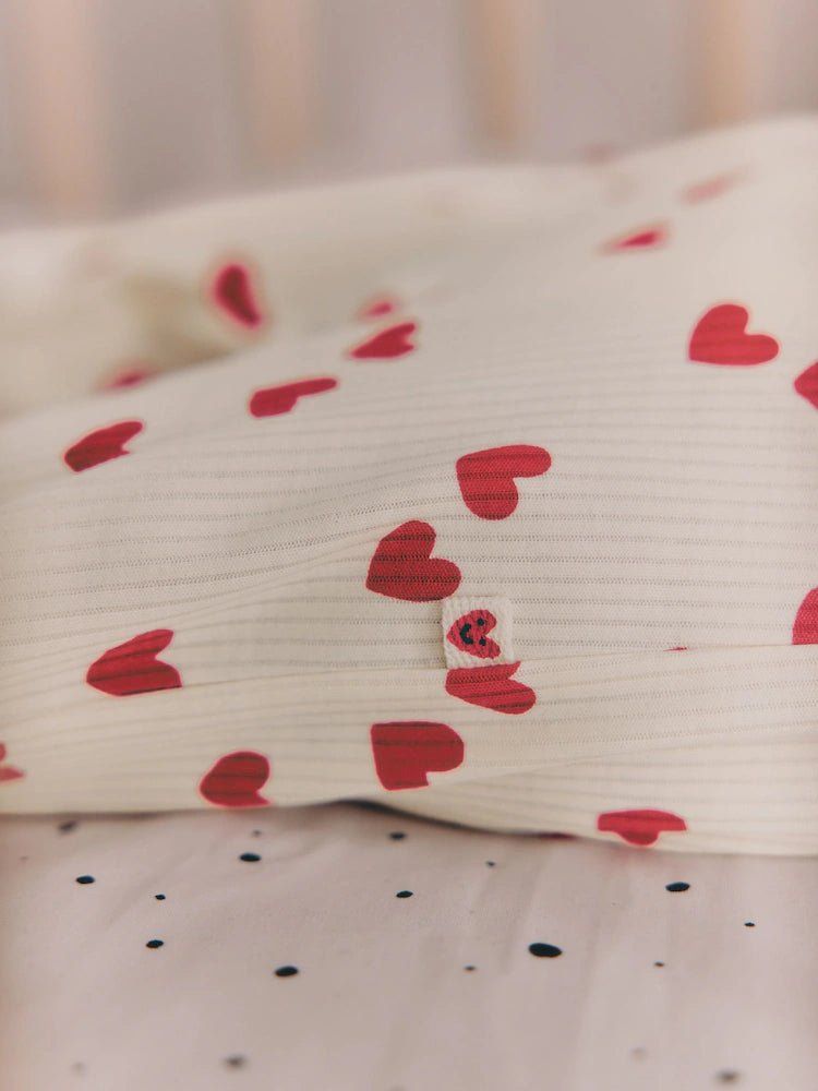 |BabyGirl| Macacão Infantil Com Zíper Duplo e Estampa De Coração Vermelho Para o Dia Dos Namorados (0-2 anos)