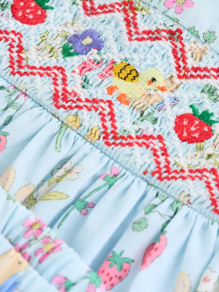 |BabyGirl| Conjunto De Vestido e Calcinha Azul Em Tecido Para Bebê (2 peças, de 0 meses a 2 anos)