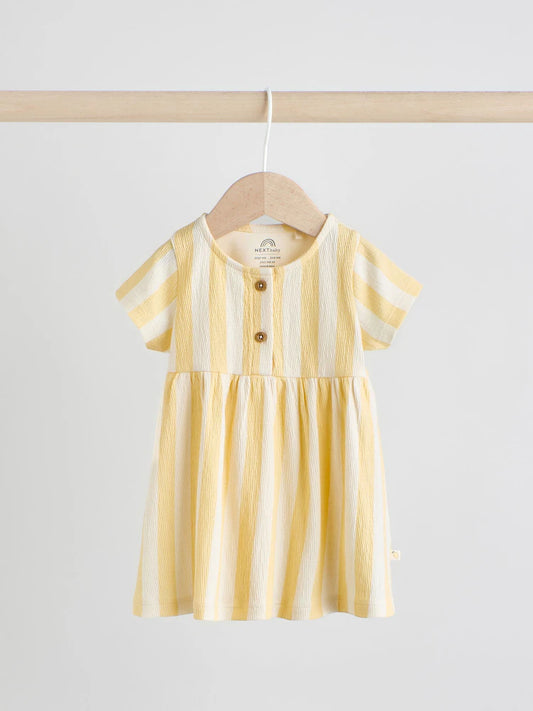 |BabyGirl| Vestido De Manga Curta Para Bebê, Amarelo/Creme Com Bolinhas/Listras, Pacote Com 2 unidades (0 meses a 3 anos)
