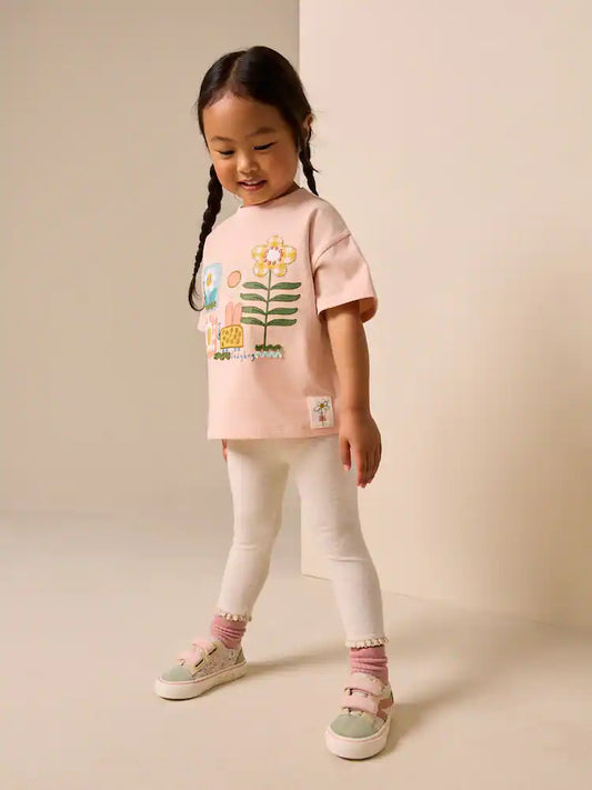 |Girl| Camiseta De Manga Curta Com Estampa De Flores Rosa (3 meses a 7 anos)
