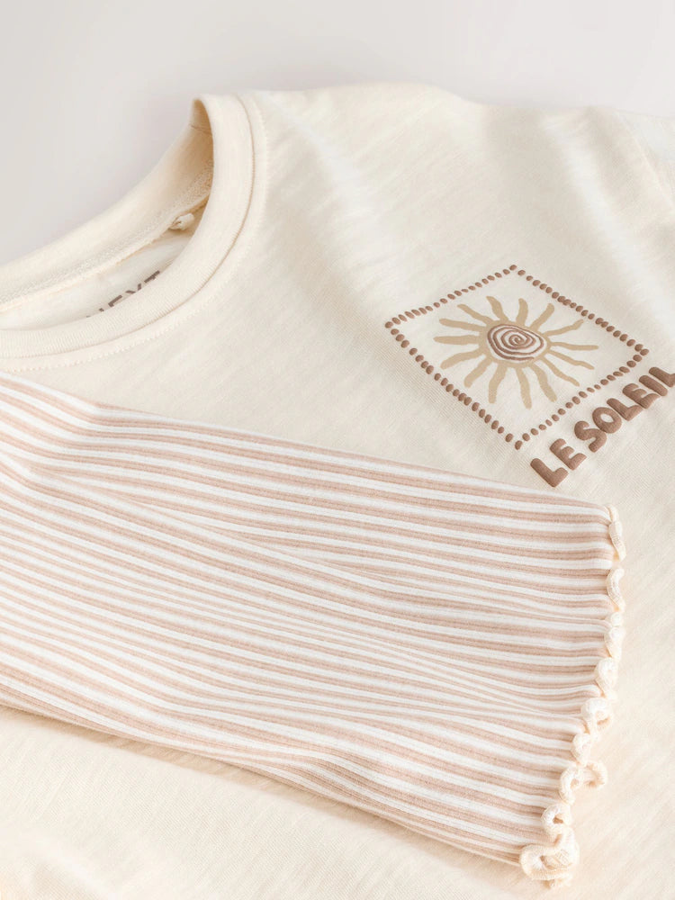 |Girl| Conjunto De Camiseta De Manga Curta e Shorts De Ciclismo Cor Cru (3 meses a 7 anos)