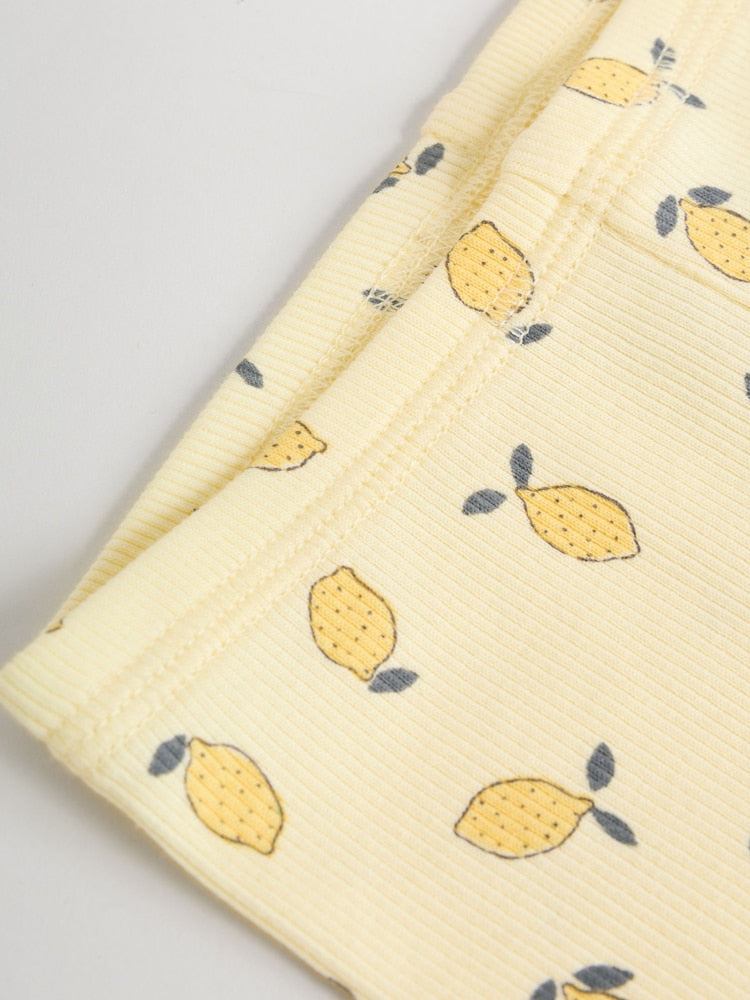 |BabyGirl| Conjunto De Blusa De Manga Comprida Com Babados e Calça Legging Para Bebê, Na Cor Amarelo Limão (0 meses a 2 anos)