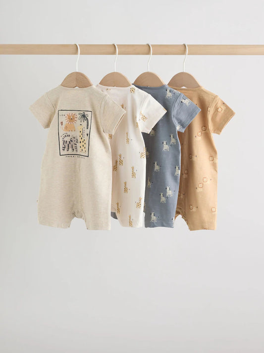 |BabyBoy| Conjunto Com 4 Macacões De Bebê Em Malha Com Estampa Animal Neutra