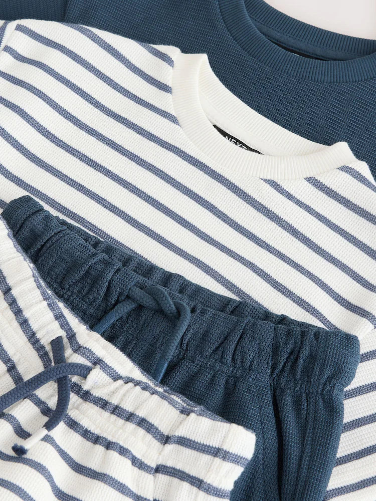 |Boy| Conjunto De Camiseta De Manga Curta e Shorts Listrados Em Azul e Branco (2 peças, tamanhos de 3 meses a 7 anos)