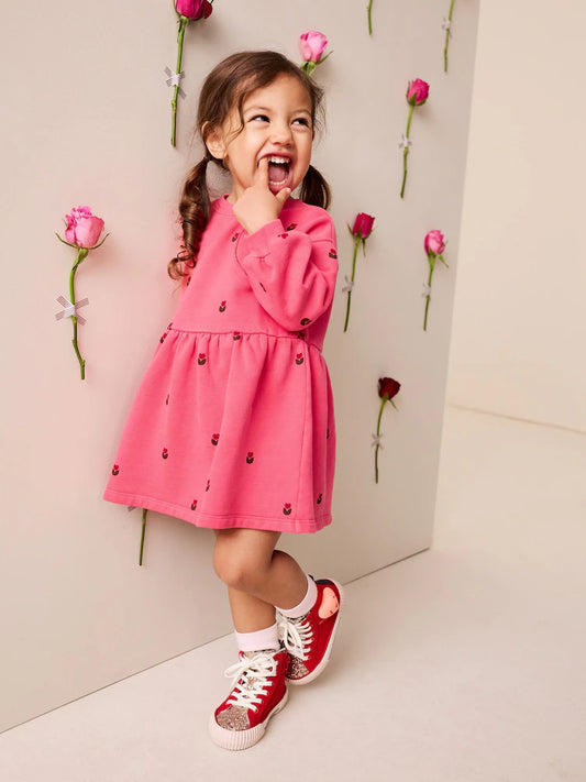 |Girl| Vestido de Moletom de Manga Longa com Estampa de Corações Rosa (3 meses a 7 anos)