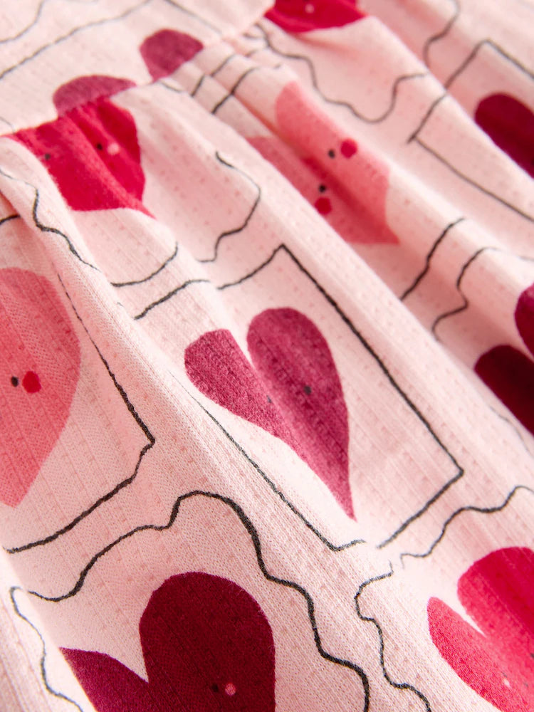 |Girl| Vestido De Malha De Manga Comprida Com Corações Rosa (3 meses a 7 anos)