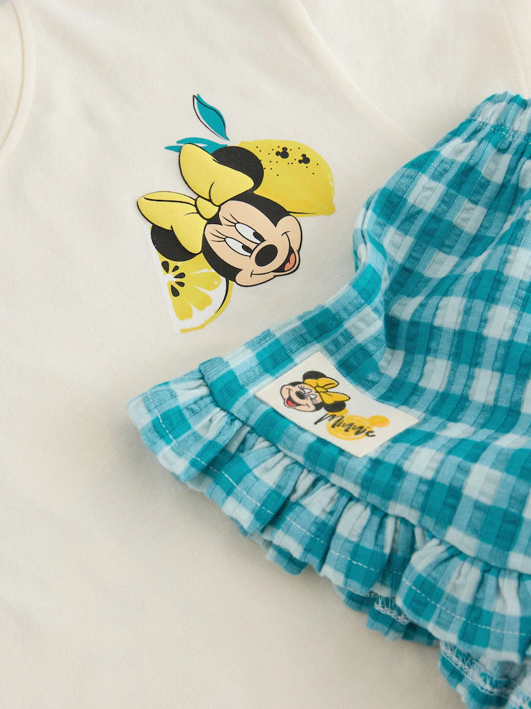 |Girl| Conjunto De Blusa De Manga Curta e Shorts Disney Minnie e Mickey – Branco Cru (3 meses a 7 anos)