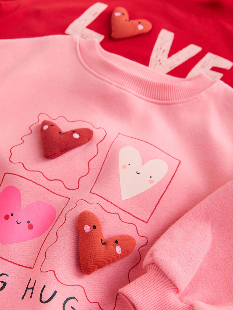 |Girl| Conjunto De Blusa e Calça Com Estampa De Corações Rosa (2 peças, tamanhos de 3 meses a 7 anos)