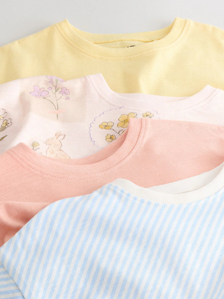 |Girl| Pacote Com 4 Camisetas Azuis/Amarelas (3 meses a 7 anos)