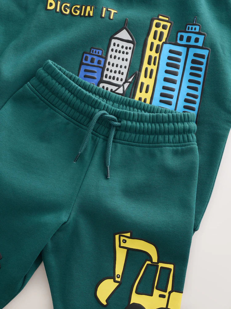 |Boy| Conjunto De Moletom Verde Escuro Com Gola Redonda e Calça Jogger (3 meses a 7 anos)