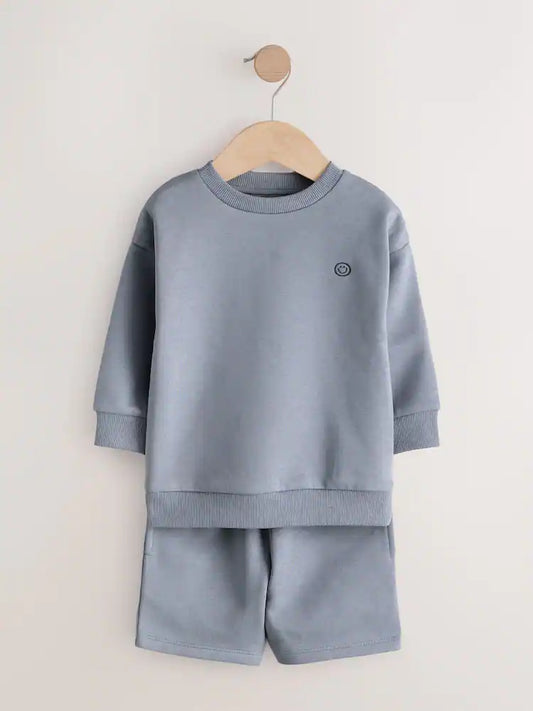 |Boy| Conjunto De Moletom e Shorts Lisos Nas Cores Azul e Amarelo (3 meses a 7 anos).