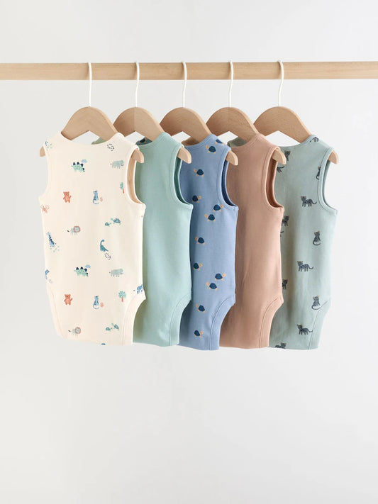 |BabyBoy| Conjunto De 5 Bodies Para Bebê Com Estampa Mini Azul Turquesa