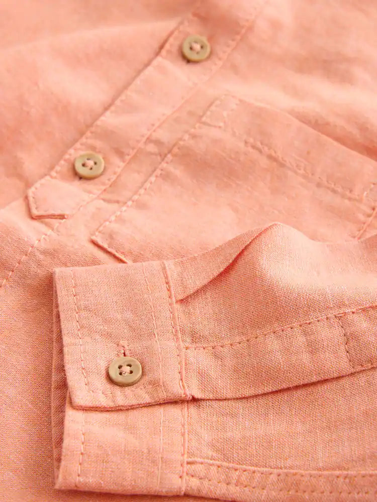 |Boy| Camisa Laranja Com Gola Padre Em Mistura De Linho (3 meses a 7 anos)