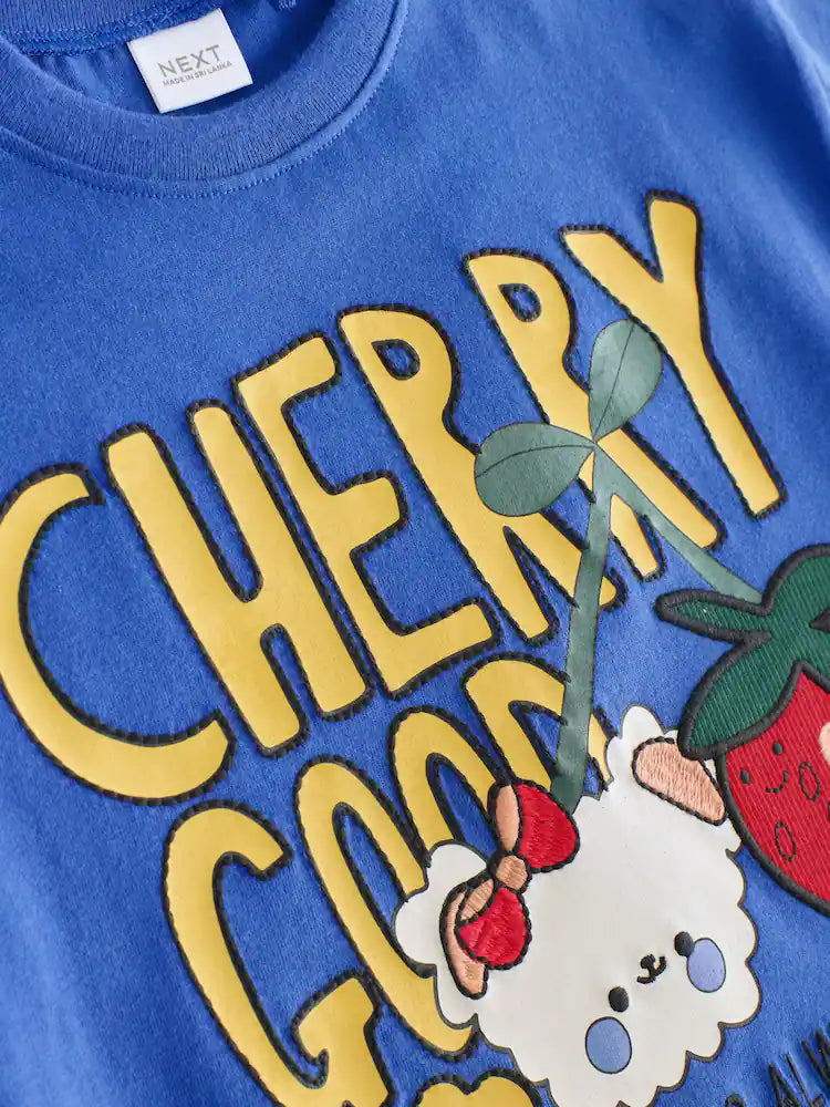 |Girl| Camiseta Azul De Manga Curta (3 meses a 7 anos)