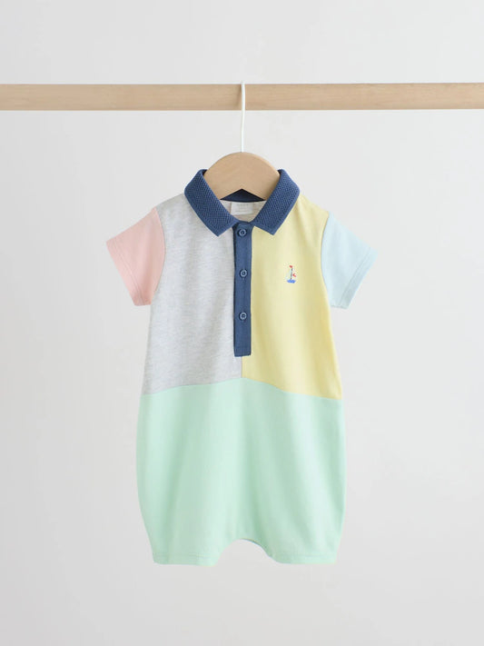 |BabyBoy| Conjunto De 2 Macacões Para Bebês Com Gola Inteligente e Blocos De Cor Cinza