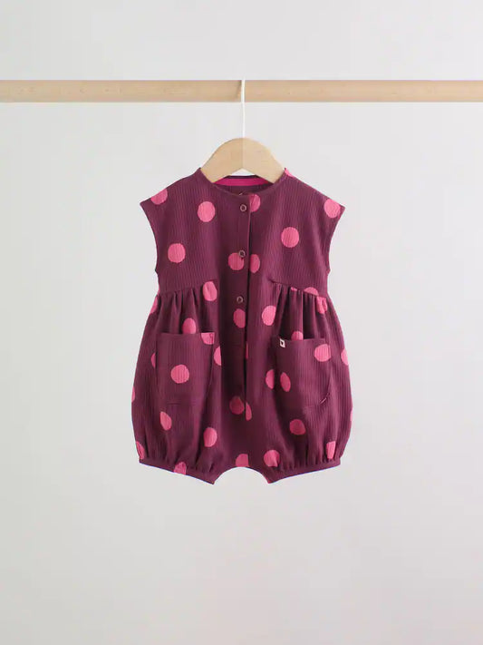 |BabyGirl| Conjunto Com 3 Macacões De Bebê Rosa Com Bolinhas e Botões