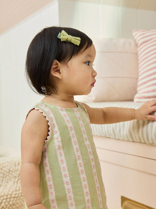 |BabyGirl| Conjunto De Blusa e Calça De Tecido Plano Com Estampa Floral Verde Para Bebê (0 meses a 2 anos)