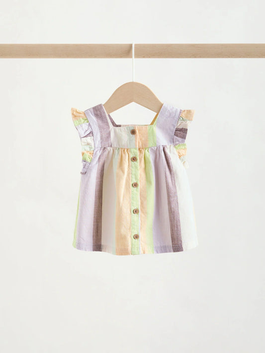 |BabyGirl| Conjunto De Blusa e Shorts Listrados Para Bebê (2 peças, 0 meses a 2 anos)